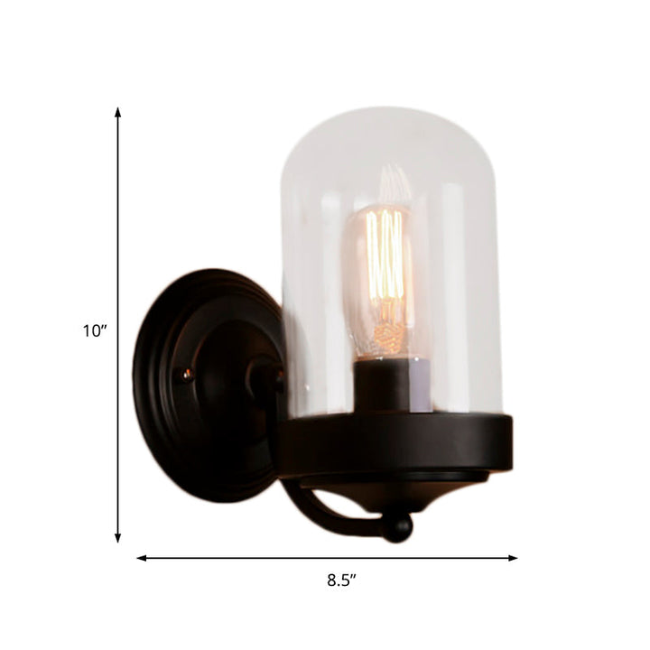Lisslune | Capsule Wall Mounted Lighting 1/2 Light Bulb Industrial Black Clear Glass Lighting for Portico