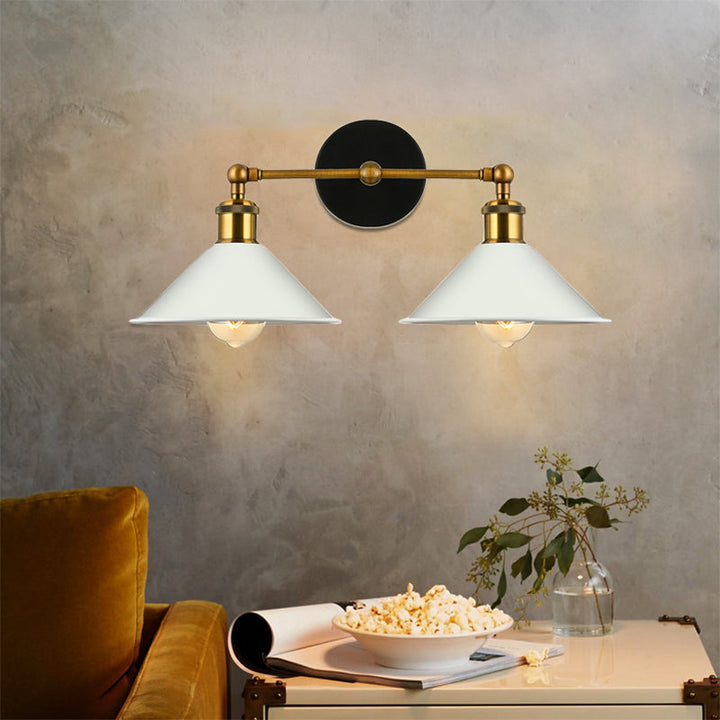 Lisslune | 2 Lights Cone Wall Lamp Vintage Stylish Antique Brass Metal Wall Mount Lighting for Living Room