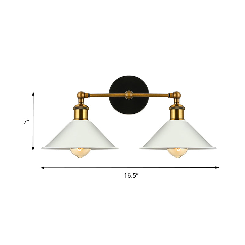 Lisslune | 2 Lights Cone Wall Lamp Vintage Stylish Antique Brass Metal Wall Mount Lighting for Living Room