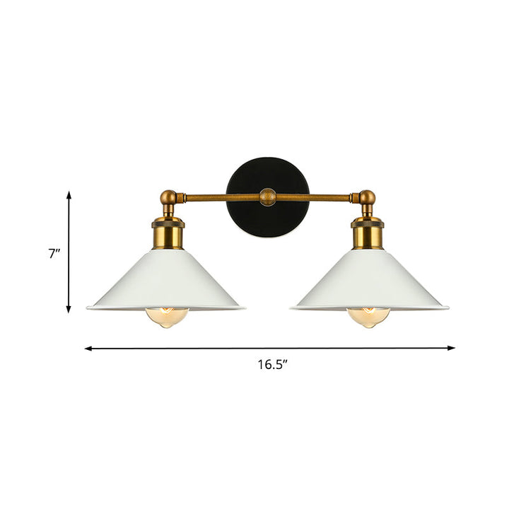 Lisslune | 2 Lights Cone Wall Lamp Vintage Stylish Antique Brass Metal Wall Mount Lighting for Living Room