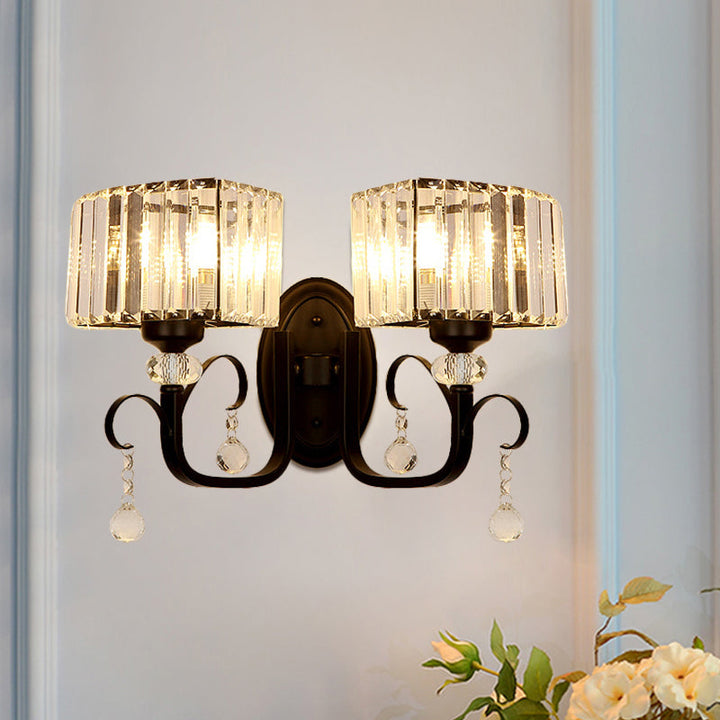 Lisslune | 1/2-Bulb Metal Wall Light contemporary black curved arm hallway wall-mounted lamp