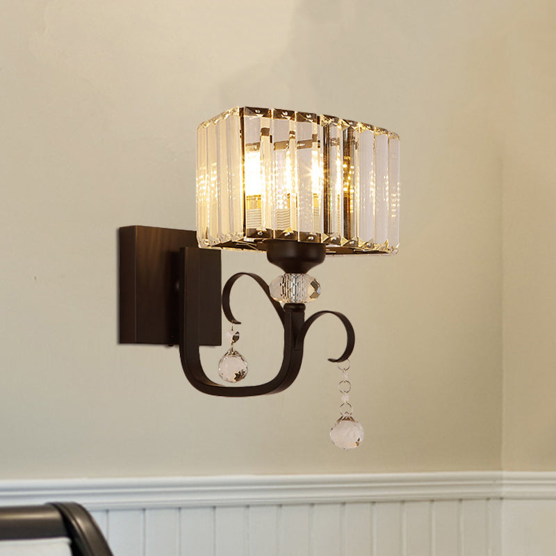 Lisslune | 1/2-Bulb Metal Wall Light contemporary black curved arm hallway wall-mounted lamp