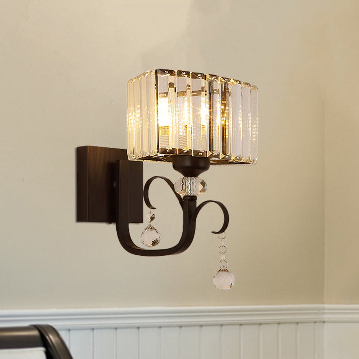 Lisslune | 1/2-Bulb Metal Wall Light contemporary black curved arm hallway wall-mounted lamp