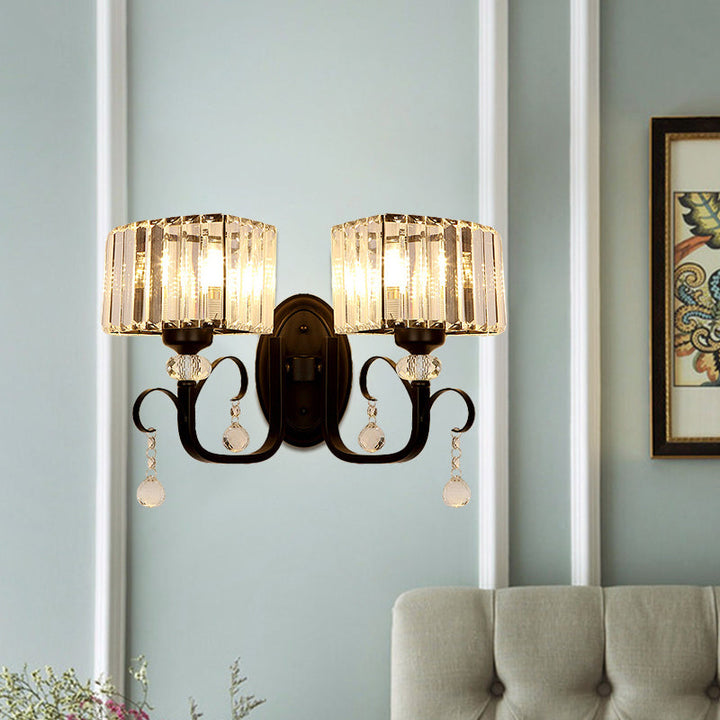 Lisslune | 1/2-Bulb Metal Wall Light contemporary black curved arm hallway wall-mounted lamp