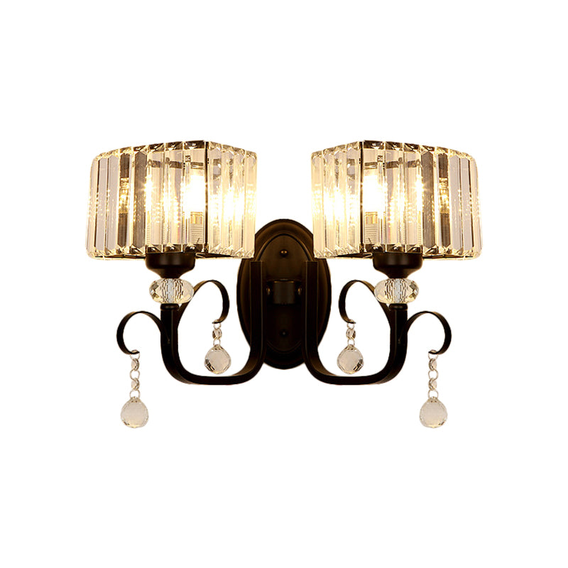 Lisslune | 1/2-Bulb Metal Wall Light contemporary black curved arm hallway wall-mounted lamp