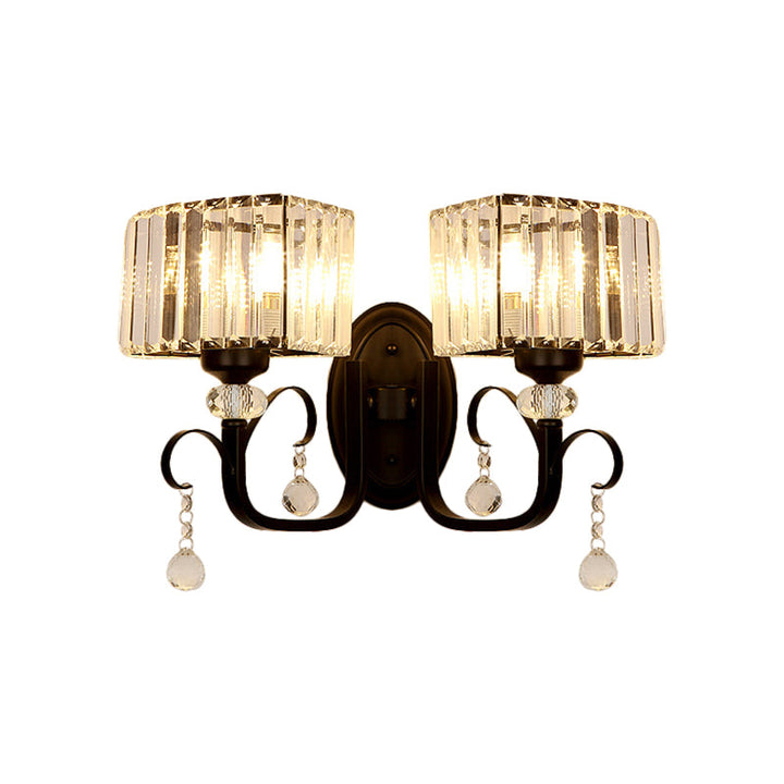 Lisslune | 1/2-Bulb Metal Wall Light contemporary black curved arm hallway wall-mounted lamp
