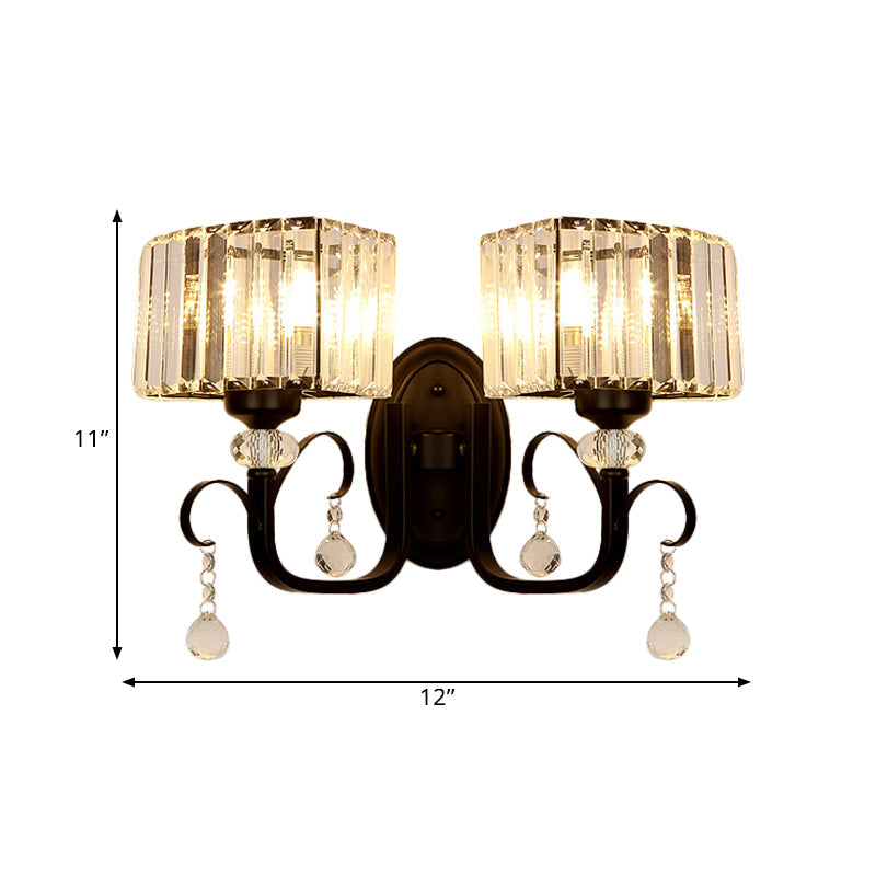 Lisslune | 1/2-Bulb Metal Wall Light contemporary black curved arm hallway wall-mounted lamp