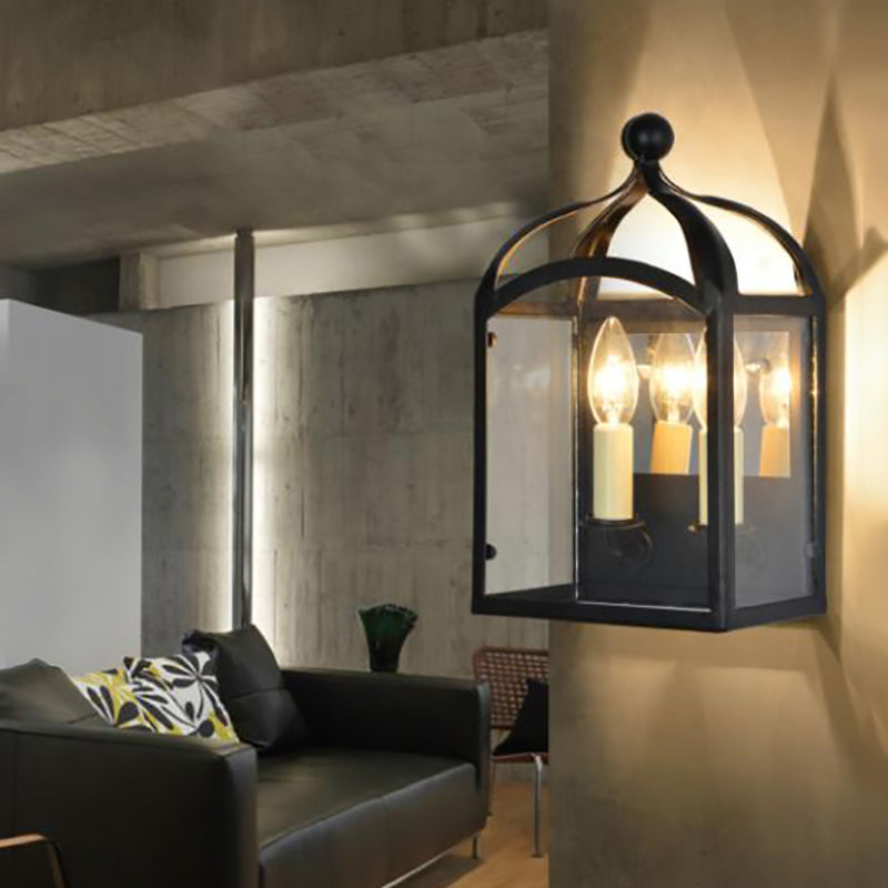 Lisslune | Old Brass Candle Wall Lamp with Metal Cage Shade 2 Lights Vintage Wall Light for Hallway