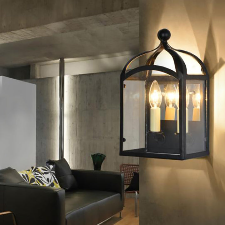 Lisslune | Old Brass Candle Wall Lamp with Metal Cage Shade 2 Lights Vintage Wall Light for Hallway