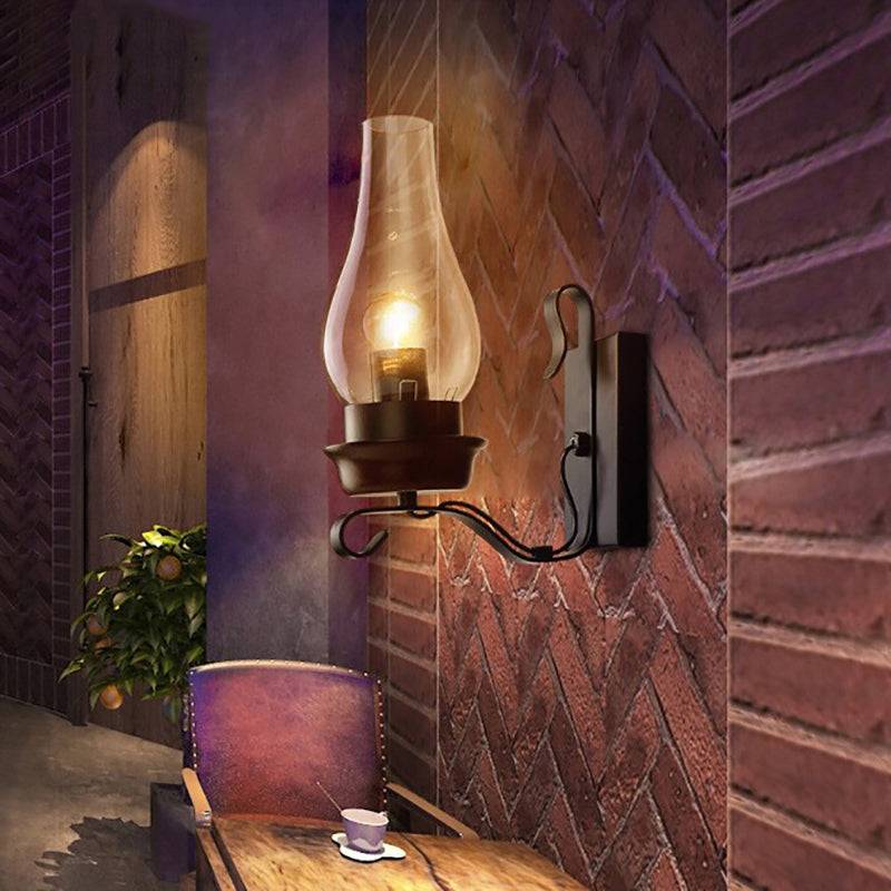 Skørter | A wall lamp with an amber glass vase Rustic living room wall lamp Lighting fixture in rust