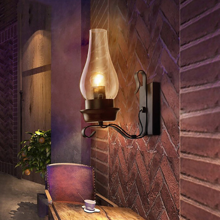 Skørter | A wall lamp with an amber glass vase Rustic living room wall lamp Lighting fixture in rust