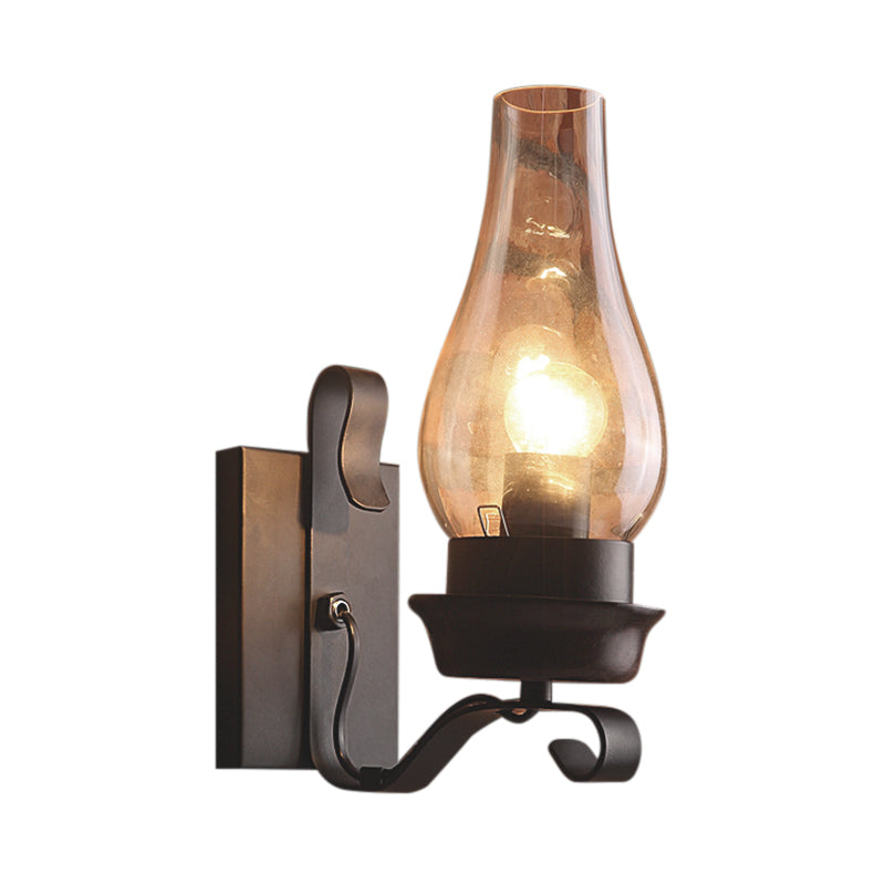 Skørter | A wall lamp with an amber glass vase Rustic living room wall lamp Lighting fixture in rust