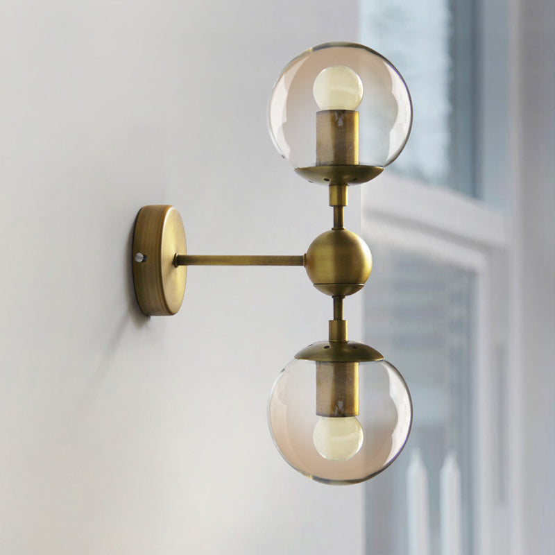 Lisslune | 1/2-Head Global Wall Mount Light with Amber Glass Shade Modernist Wall Lamp Lighting in Gold for Bedroom