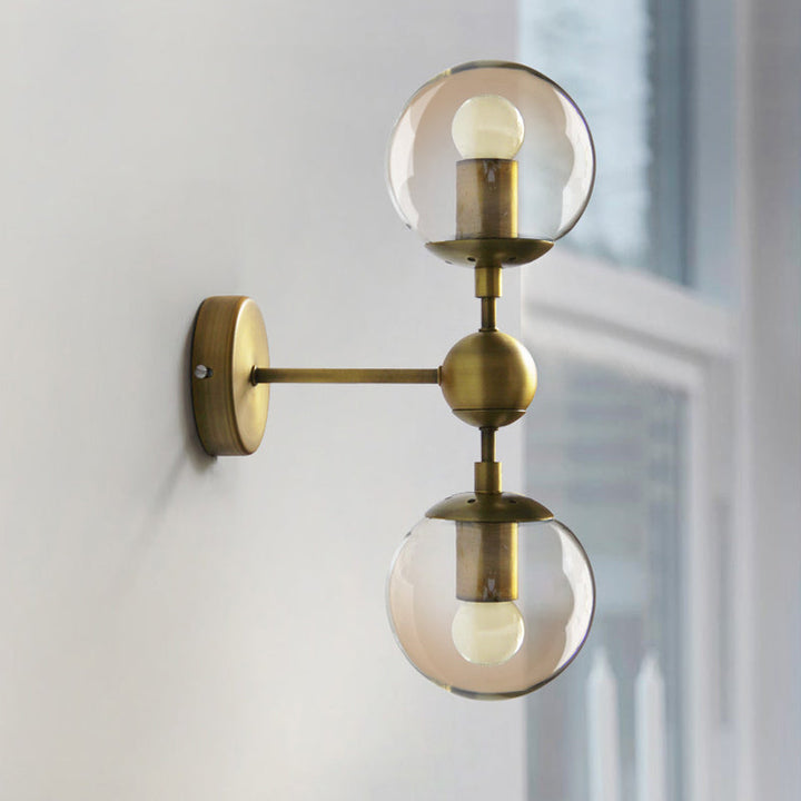 Lisslune | 1/2-Head Global Wall Mount Light with Amber Glass Shade Modernist Wall Lamp Lighting in Gold for Bedroom