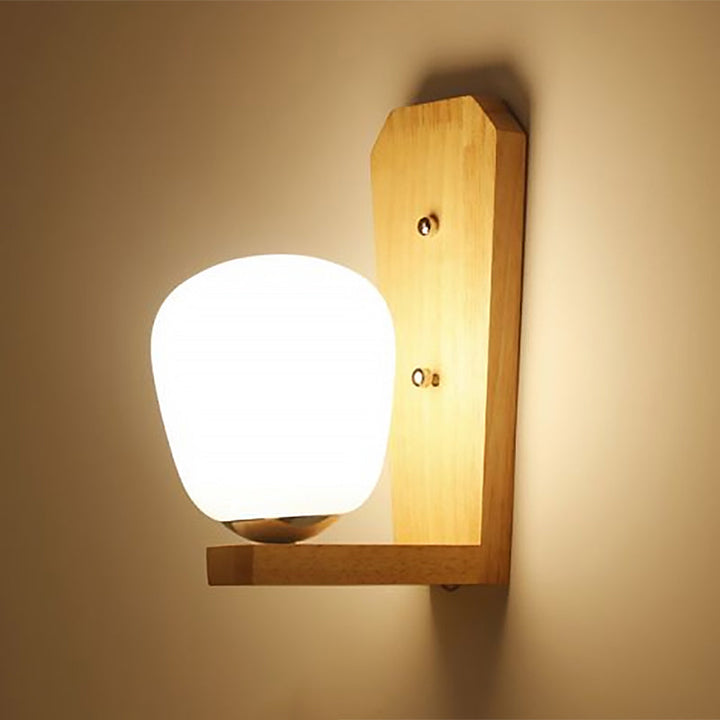 Lisslune | Milk Glass Mini Wall Mounted Lighting Nordic Style 1 Light Indoor Wall Light made of Wood for the Bedroom