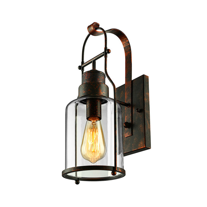 Lisslune | Cylinder clear glass wall-mounted lamp industrial single bulb living room wall sconce in black/white/rust with cage