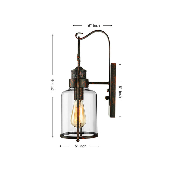 Lisslune | Cylinder clear glass wall-mounted lamp industrial single bulb living room wall sconce in black/white/rust with cage