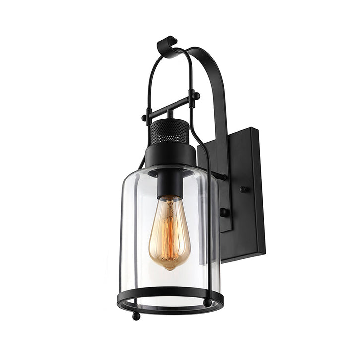 Lisslune | Cylinder clear glass wall-mounted lamp industrial single bulb living room wall sconce in black/white/rust with cage