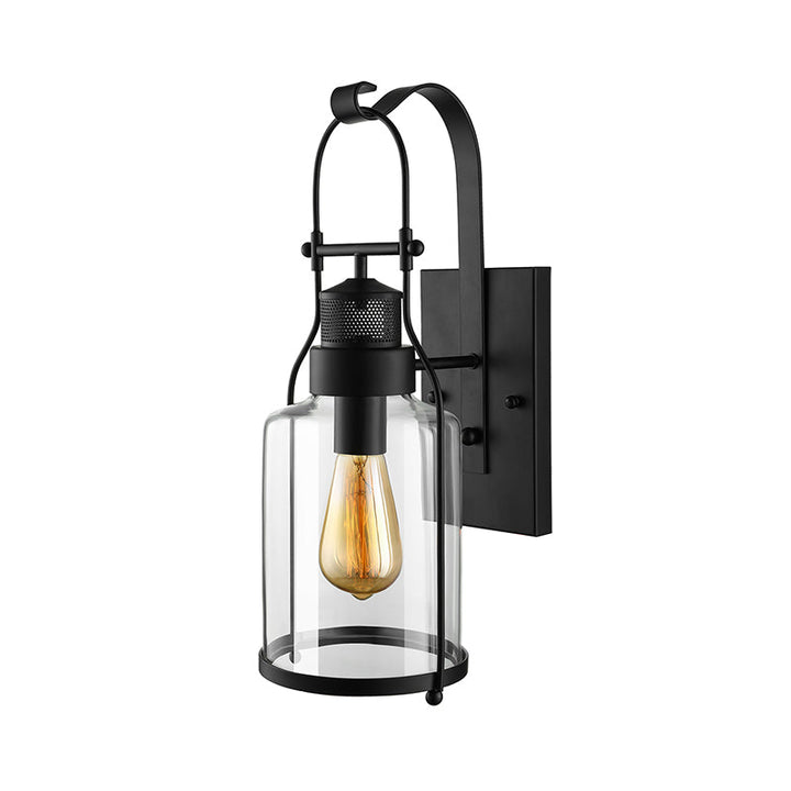 Lisslune | Cylinder clear glass wall-mounted lamp industrial single bulb living room wall sconce in black/white/rust with cage