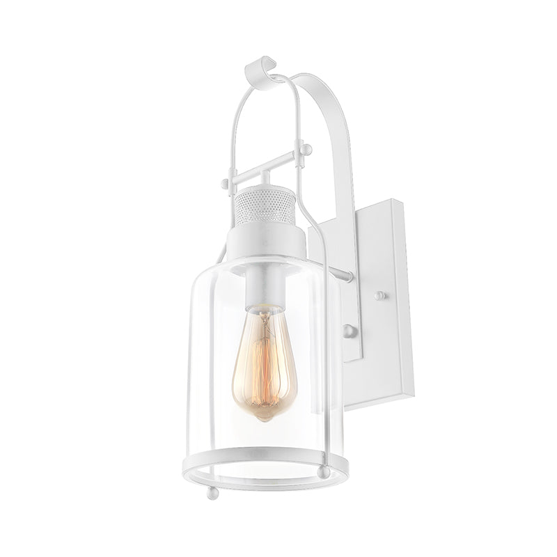 Lisslune | Cylinder clear glass wall-mounted lamp industrial single bulb living room wall sconce in black/white/rust with cage
