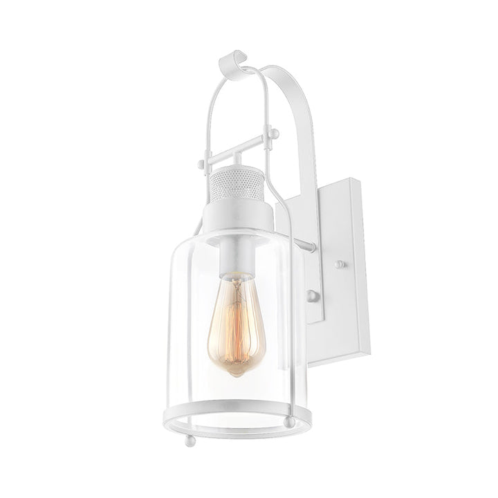 Lisslune | Cylinder clear glass wall-mounted lamp industrial single bulb living room wall sconce in black/white/rust with cage