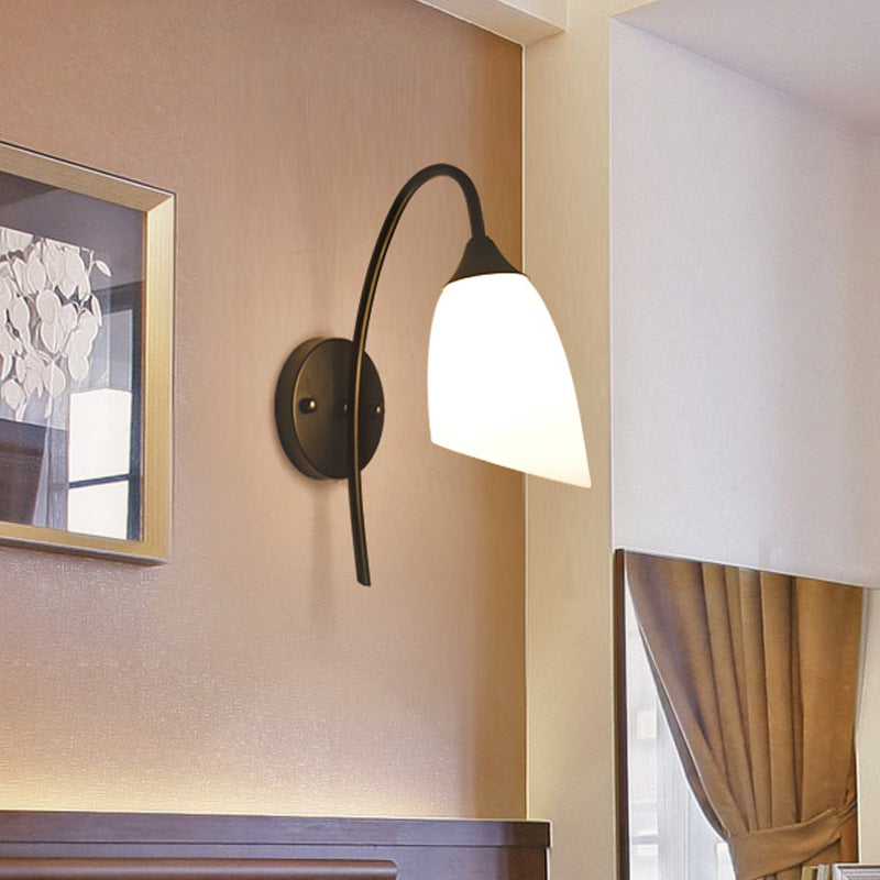 Lisslune | 1 Bulb Angle Shade Wall Mounted Light Fixture Modern Black/Gold Milk Glass Lighting for Bedroom