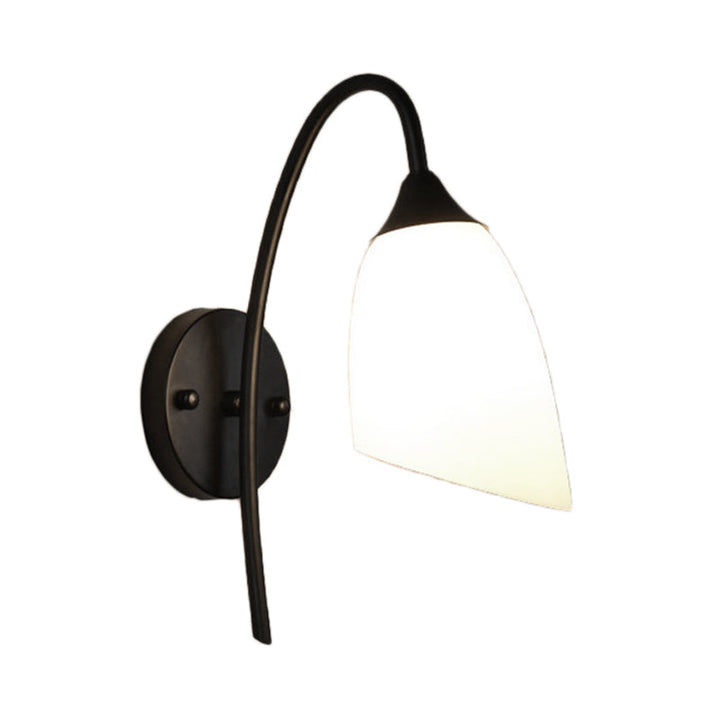 Lisslune | 1 Bulb Angle Shade Wall Mounted Light Fixture Modern Black/Gold Milk Glass Lighting for Bedroom