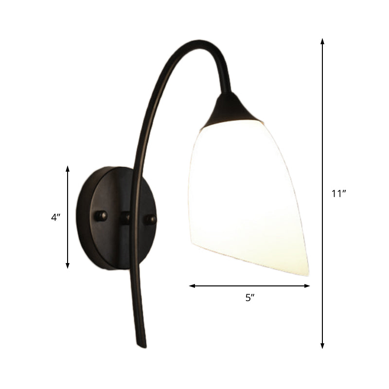 Lisslune | 1 Bulb Angle Shade Wall Mounted Light Fixture Modern Black/Gold Milk Glass Lighting for Bedroom