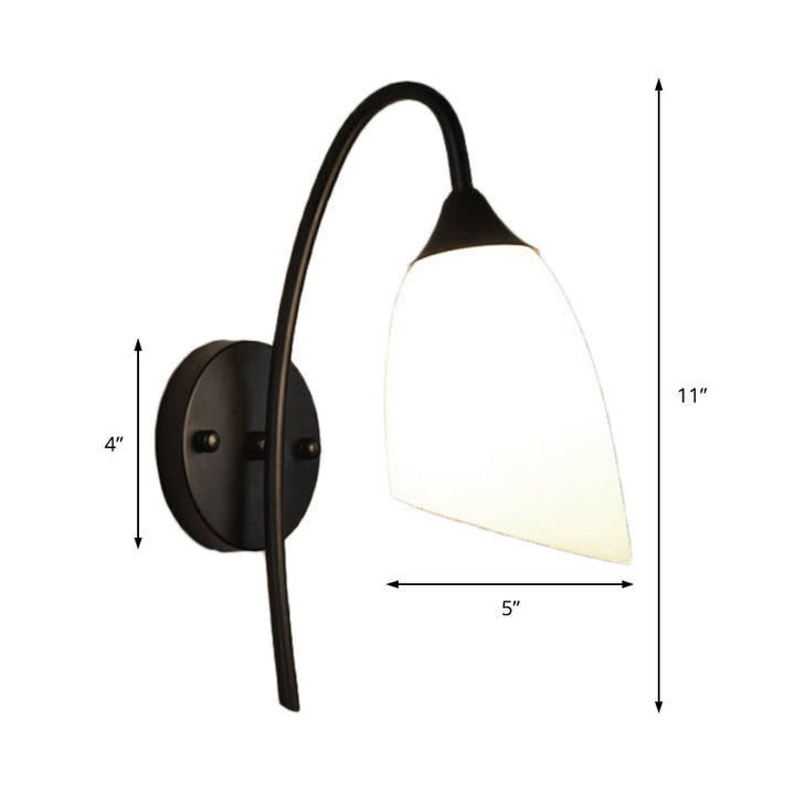 Lisslune | 1 Bulb Angle Shade Wall Mounted Light Fixture Modern Black/Gold Milk Glass Lighting for Bedroom