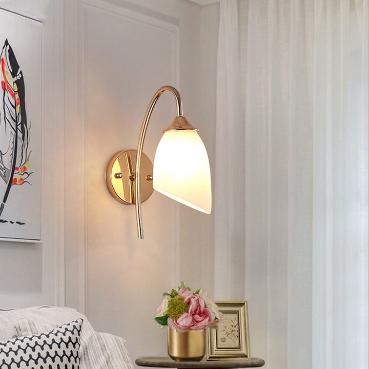 Lisslune | 1 Bulb Angle Shade Wall Mounted Light Fixture Modern Black/Gold Milk Glass Lighting for Bedroom