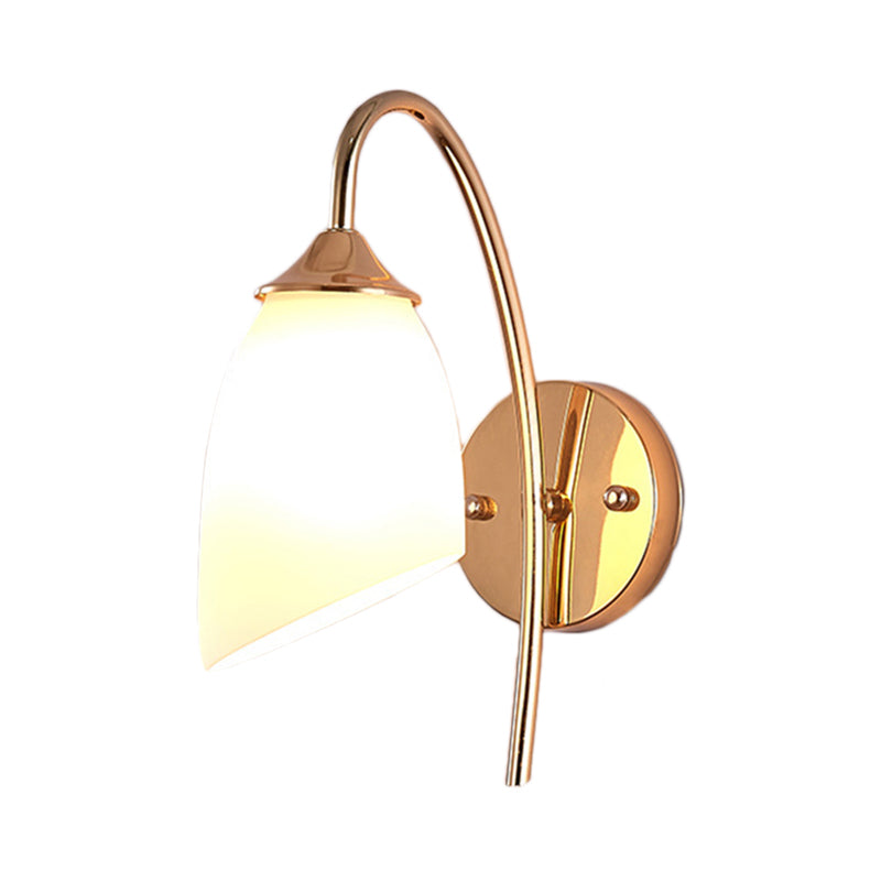 Lisslune | 1 Bulb Angle Shade Wall Mounted Light Fixture Modern Black/Gold Milk Glass Lighting for Bedroom