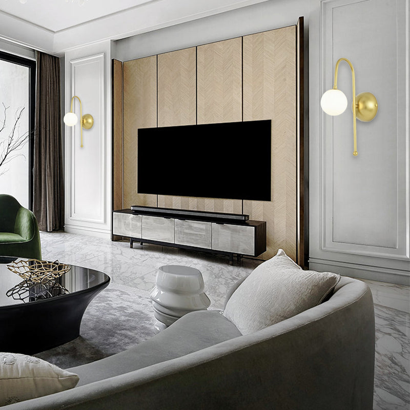 Lisslune | 1 Bulb Globe Wall Mounted Light Modern Gold Opal Glass Lighting for the Living Room