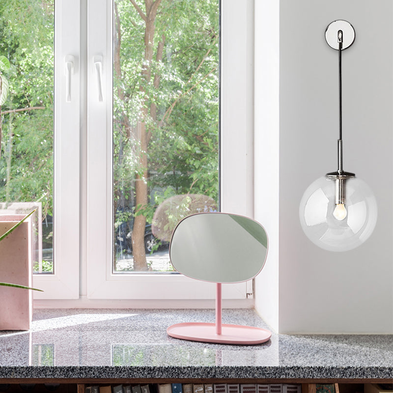 Lisslune | Round clear glass wall-mounted lamp industrial single bulb bedroom vanity wall light in chrome/brass/black, 6"/8" wide