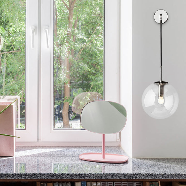 Lisslune | Round clear glass wall-mounted lamp industrial single bulb bedroom vanity wall light in chrome/brass/black, 6"/8" wide