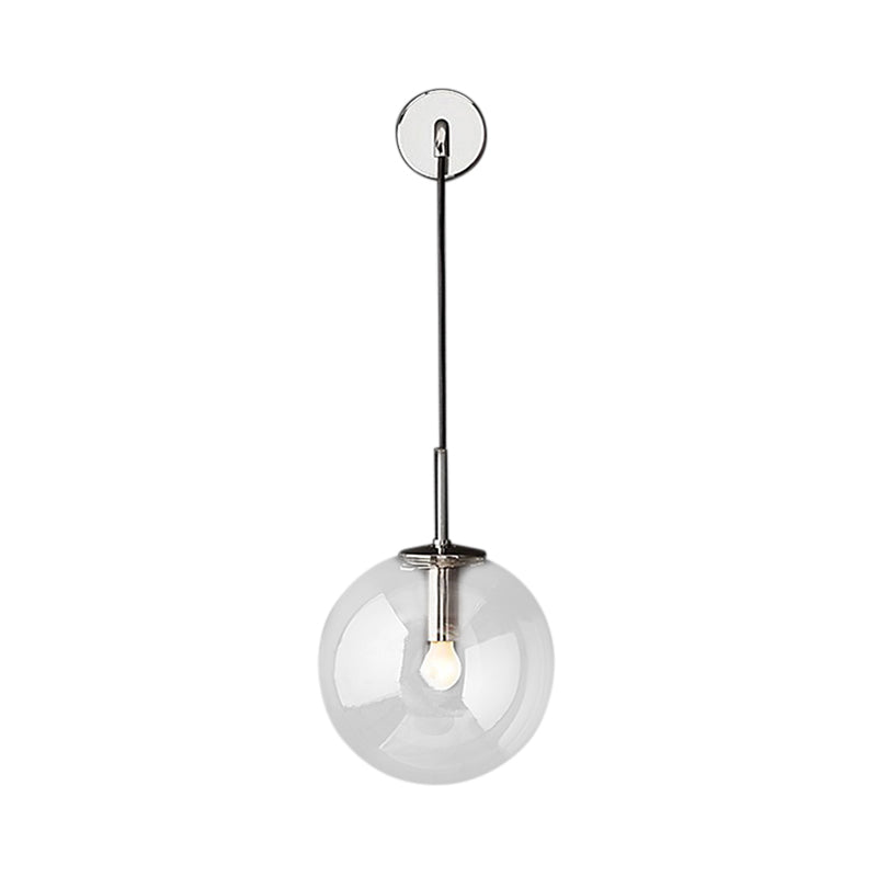 Lisslune | Round clear glass wall-mounted lamp industrial single bulb bedroom vanity wall light in chrome/brass/black, 6"/8" wide