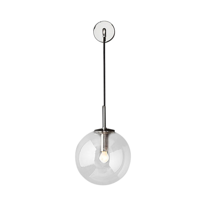 Lisslune | Round clear glass wall-mounted lamp industrial single bulb bedroom vanity wall light in chrome/brass/black, 6"/8" wide