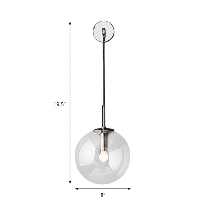 Lisslune | Round clear glass wall-mounted lamp industrial single bulb bedroom vanity wall light in chrome/brass/black, 6"/8" wide