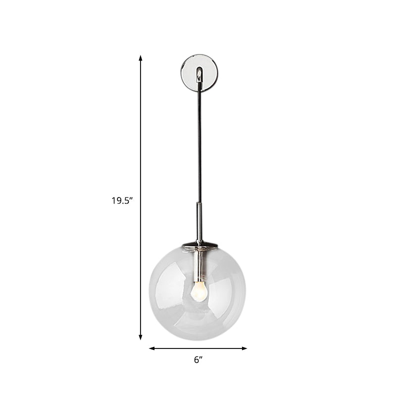 Lisslune | Round clear glass wall-mounted lamp industrial single bulb bedroom vanity wall light in chrome/brass/black, 6"/8" wide