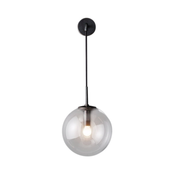 Lisslune | Round clear glass wall-mounted lamp industrial single bulb bedroom vanity wall light in chrome/brass/black, 6"/8" wide
