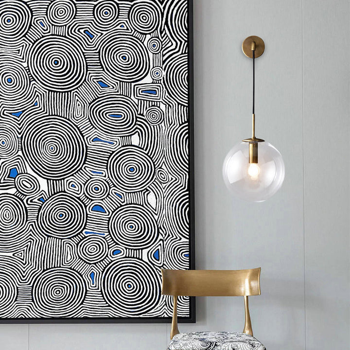 Lisslune | Round clear glass wall-mounted lamp industrial single bulb bedroom vanity wall light in chrome/brass/black, 6"/8" wide