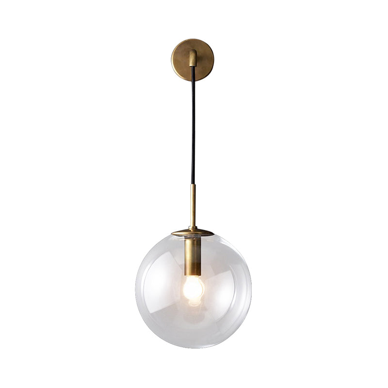 Lisslune | Round clear glass wall-mounted lamp industrial single bulb bedroom vanity wall light in chrome/brass/black, 6"/8" wide