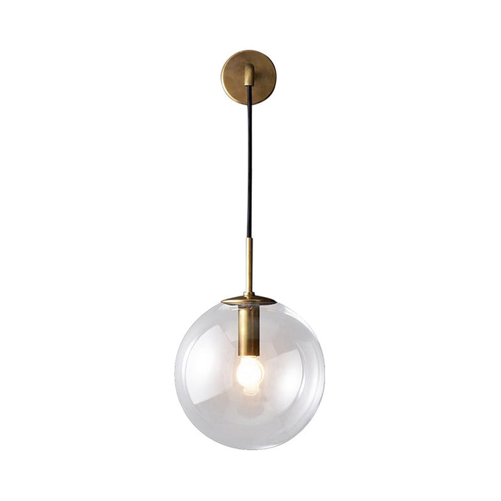 Lisslune | Round clear glass wall-mounted lamp industrial single bulb bedroom vanity wall light in chrome/brass/black, 6"/8" wide