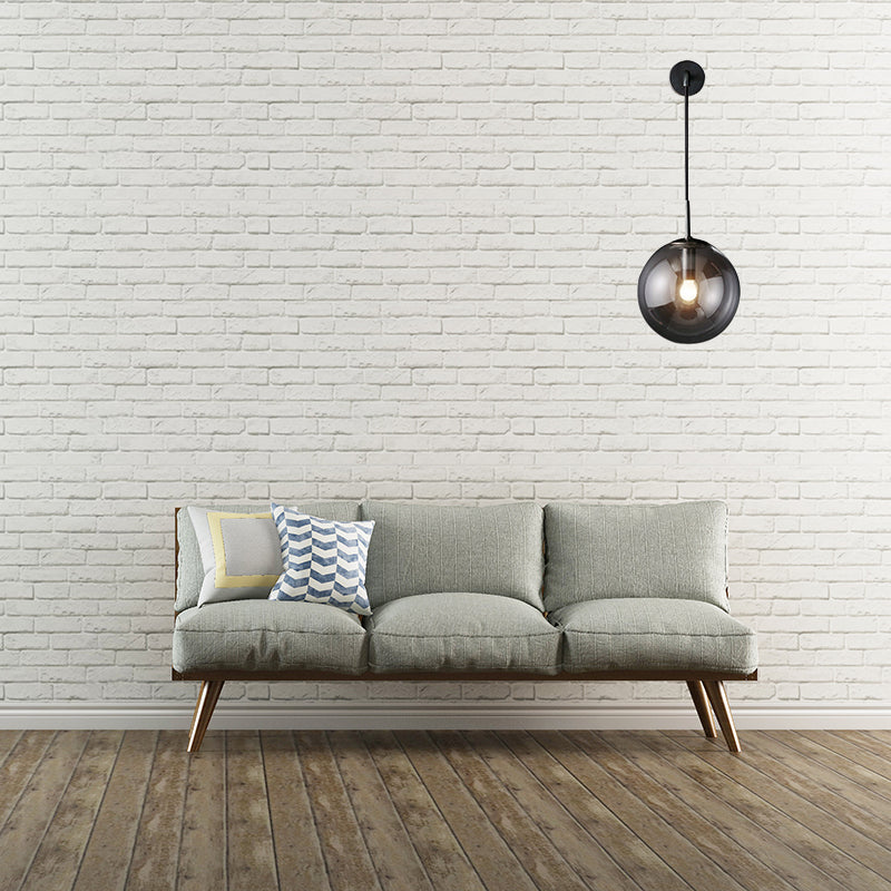 Lisslune | Modern Spherical Wall Lamp 1 Bulb Smoke Glass Wall Light in Black/Brass for the Living Room, 8"/10"
