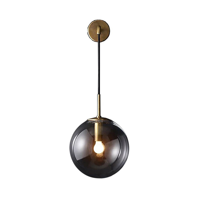 Lisslune | Modern Spherical Wall Lamp 1 Bulb Smoke Glass Wall Light in Black/Brass for the Living Room, 8"/10"