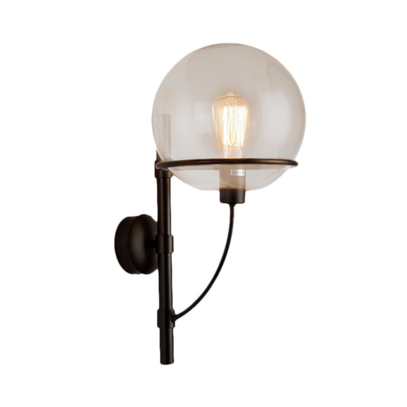 Lisslune | 1 Light Globe Wall Lamp Light Fixture Industrial Black Clear Glass Wall Lamp for Coffee Shop