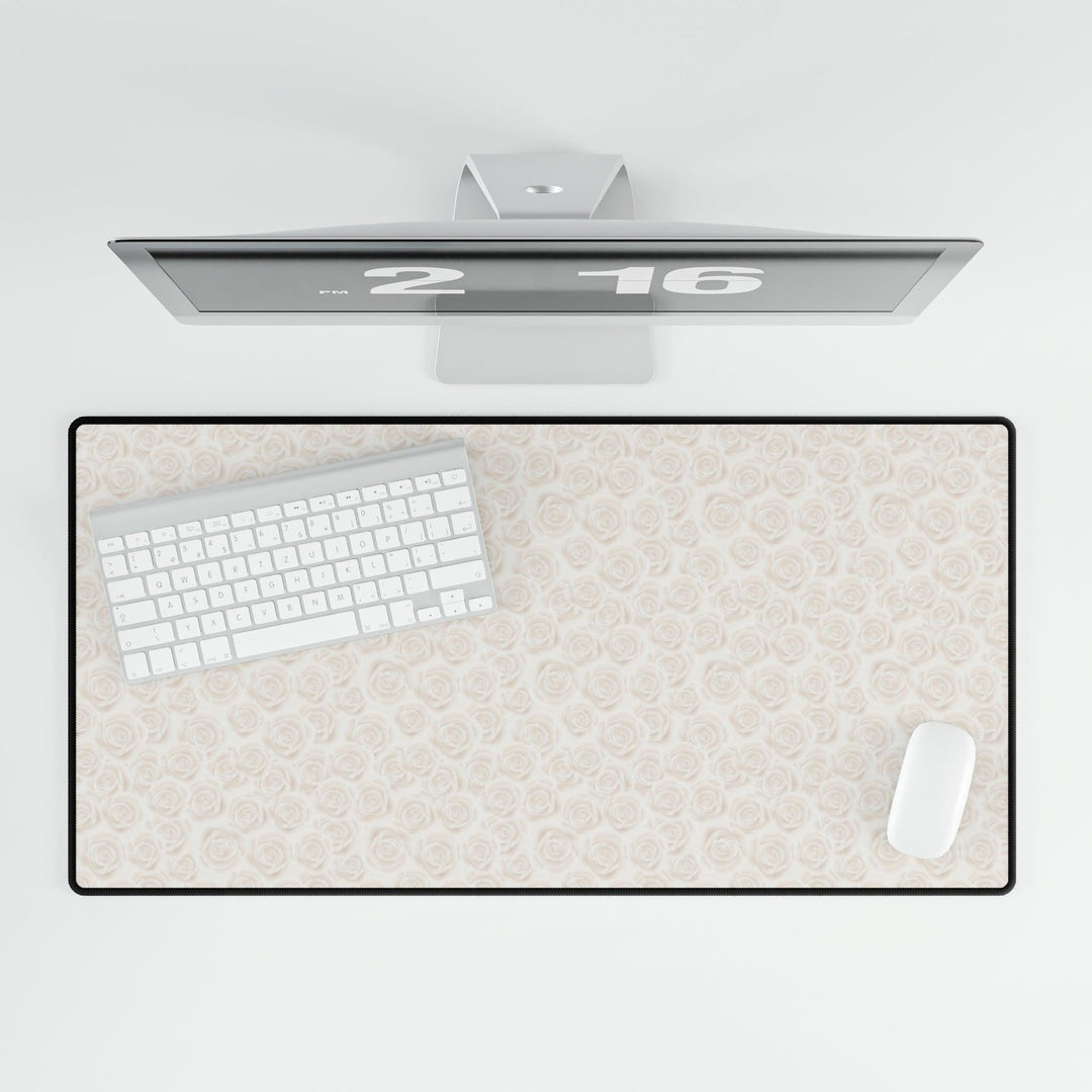 Lisslune | Opulent White Rose Desk Pad - Elegant Workspace Essential with a Touch of Luxury