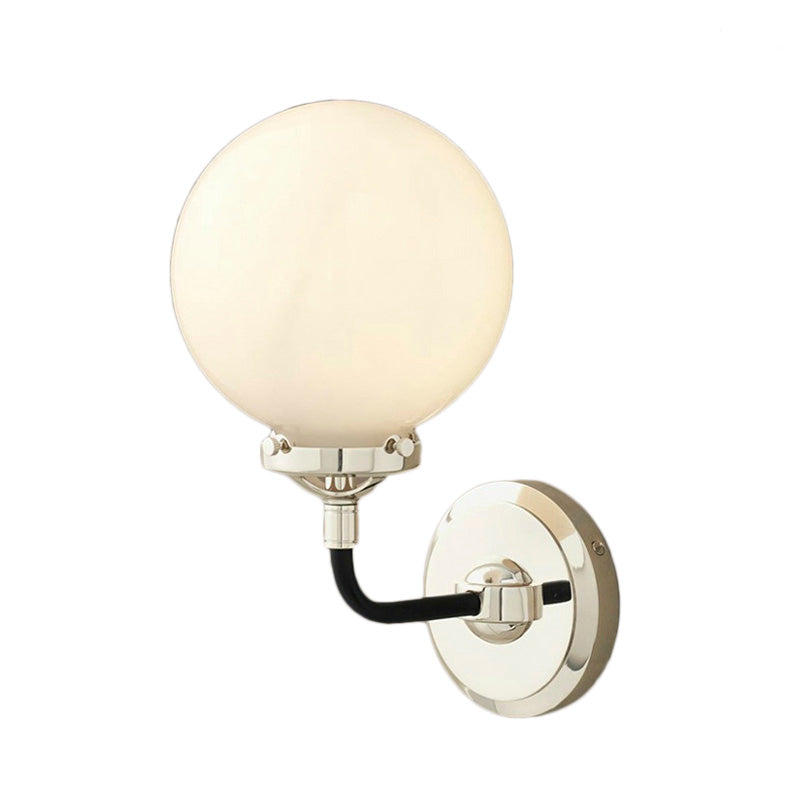 Lisslune | Modern Globe Shade Wall Lamp Fixture 1/2-Bulb Opal Glass Sconce Light in Antique Brass/Chrome