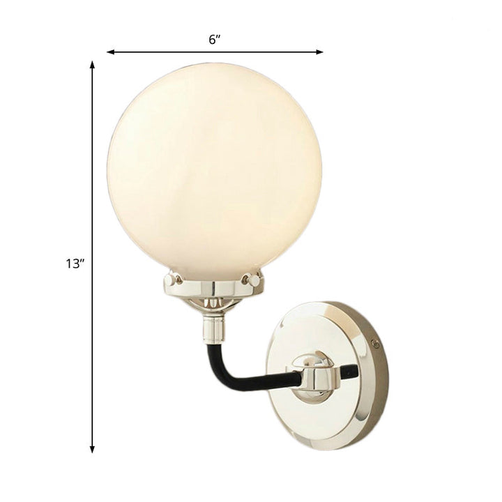Lisslune | Modern Globe Shade Wall Lamp Fixture 1/2-Bulb Opal Glass Sconce Light in Antique Brass/Chrome