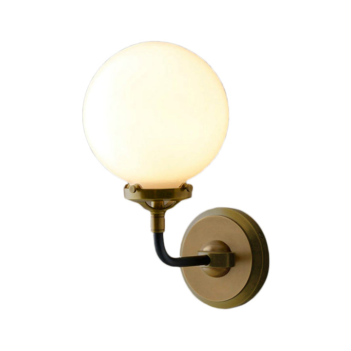 Lisslune | Modern Globe Shade Wall Lamp Fixture 1/2-Bulb Opal Glass Sconce Light in Antique Brass/Chrome