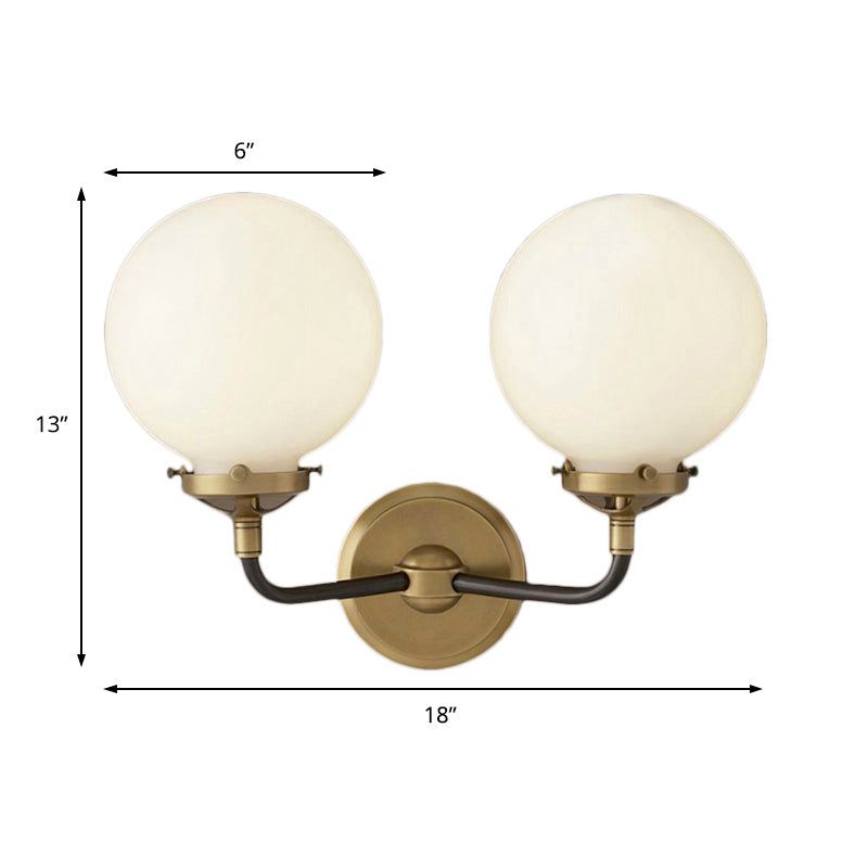 Lisslune | Modern Globe Shade Wall Lamp Fixture 1/2-Bulb Opal Glass Sconce Light in Antique Brass/Chrome